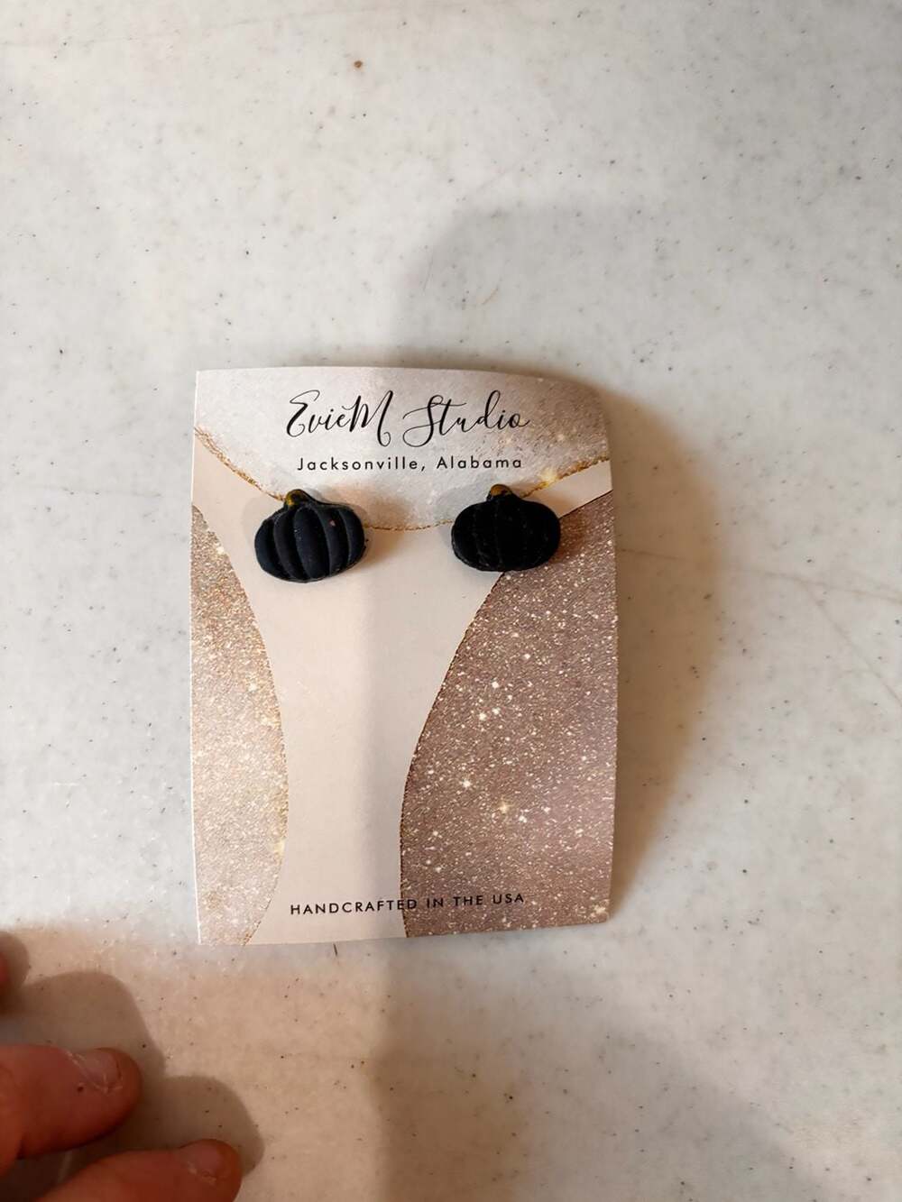 EvieM Studio Black Glitter Pumpkin Polymer Clay Stud Earrings